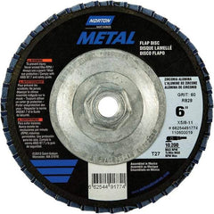 Norton - 80 Grit, 6" Disc Diam, 5/8-11 Center Hole, Type 27 Zirconia Alumina Flap Disc - 10,200 Max RPM, Fiberglass Backing, Arbor Attaching System, Coated - Benchmark Tooling