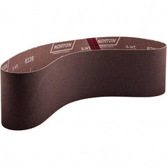 Norton - 4" Wide x 36" OAL, 120 Grit, Aluminum Oxide Abrasive Belt - Aluminum Oxide, Coated, X Weighted Cloth Backing - Benchmark Tooling