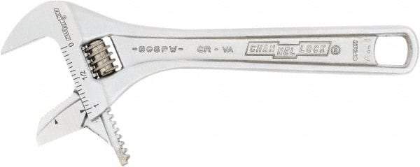 Channellock - 1-1/16" Jaw Capacity, 6" Standard Adjustable Wrench - Chrome Vanadium Steel, Chrome Finish, 6-3/8" OAL - Benchmark Tooling