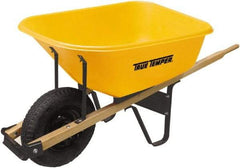 True Temper - 6 Cu Ft Capacity Wheelbarrow with 16" Pneumatic Wheel - Hardwood Handle, 60" Long x 30" Wide x 27" High, Yellow - Benchmark Tooling