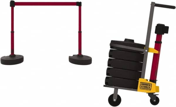 Banner Stakes - 42-1/2" High Plastic Pedestrian Barrier - 15' Long Rope - Benchmark Tooling