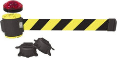 Banner Stakes - 7" High x 30' Long x 2" Wide Magnetic Wall Mount Barrier - Plastic & Polyester, Matte Finish, Yellow/Black, Used As Is - Benchmark Tooling