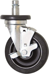 Eagle MHC - 5" Diam x 1-1/4" Wide x 8-1/4" OAH Stem Mount Swivel Caster with Brake - Rubber, 300 Lb Capacity, Plain Bearing, 1" Round Stem - Benchmark Tooling