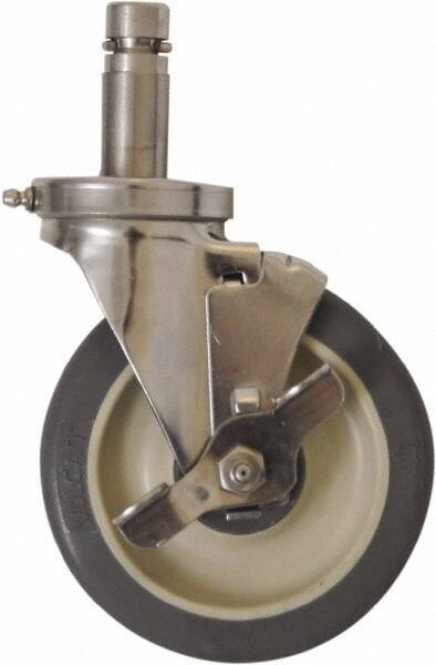Eagle MHC - 5" Diam x 1-1/4" Wide x 8-1/4" OAH Stem Mount Swivel Caster with Brake - Polyurethane, 300 Lb Capacity, Sealed Precision Ball Bearing, 1" Round Stem - Benchmark Tooling
