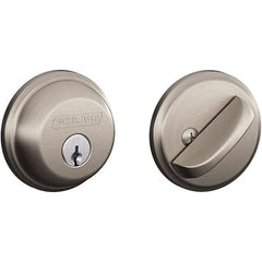 Schlage - 1-5/8 to 1-3/4" Door Thickness, Satin Stainless Steel Finish, Single Cylinder Deadbolt - Exact Industrial Supply