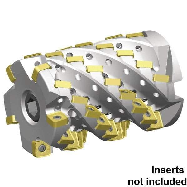 Kennametal - 40 Inserts, 2-1/2" Cut Diam, 1" Arbor Diam, 4" Max Depth of Cut, Indexable Square-Shoulder Face Mill - 0° Lead Angle, 5" High, SNHJ1206.. Insert Compatibility, Through Coolant, Series HARVI Ultra 8X - Benchmark Tooling