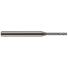 Corner Radius End Mill: 0.062″ Dia, 0.186″ LOC, 0.005″ Radius, 4 Flutes, Solid Carbide 1-1/2″ OAL, 1/8″ Shank Dia, 30 ° Helix, Bright/Uncoated, Corner Radius End