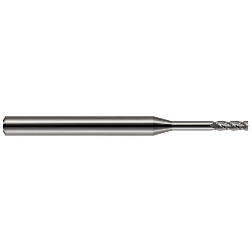 Corner Radius End Mill: 0.031″ Dia, 3/32″ LOC, 0.005″ Radius, 2 Flutes, Solid Carbide 1-1/2″ OAL, 1/8″ Shank Dia, 30 ° Helix, Bright/Uncoated, Corner Radius End