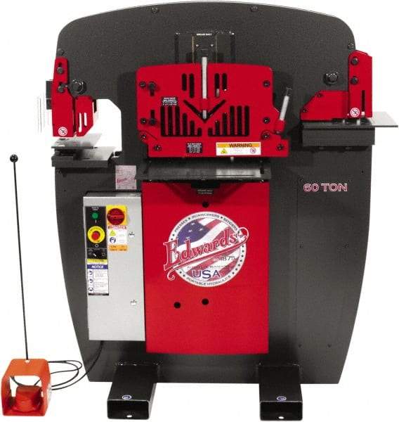 Edwards Manufacturing - 8-7/8" Throat Depth, 60 Ton Punch Pressure, 1-1/16" in 5/8" Punch Capacity Ironworker - 5 hp, 3 Phase, 460 Volts, 46-1/8" Wide x 56-1/8" High x 36-1/8" Deep - Benchmark Tooling