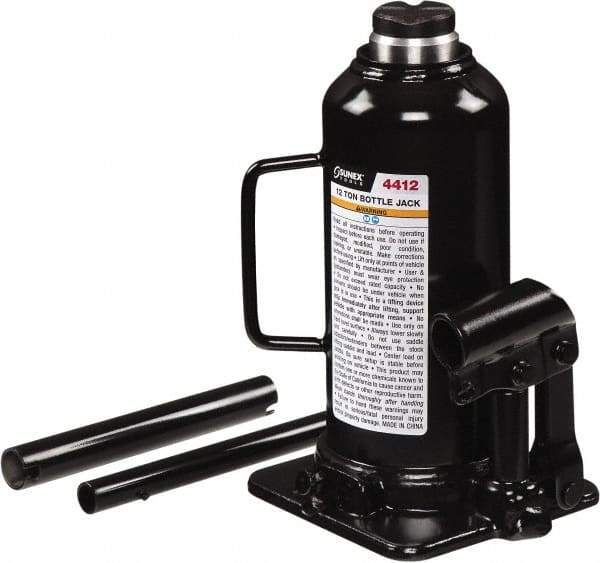 Sunex Tools - 12 Ton Capacity Bottle Jack - 9.1" to 18.3" High, 5.71" Long x 4.96" Wide Base - Benchmark Tooling