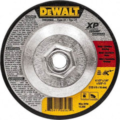 DeWALT - 4-1/2" Wheel Diam, 1/4" Wheel Thickness, 5/8" Arbor Hole, Type 27 Depressed Center Wheel - Fine/Coarse Grade, Ceramic, 13,300 Max RPM - Benchmark Tooling