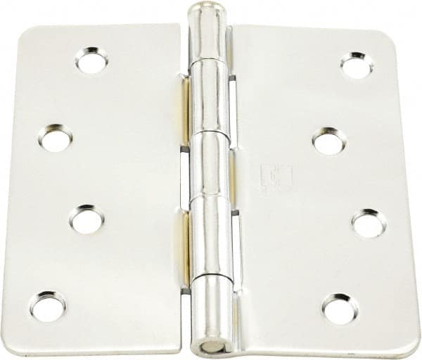 Hager - 4" Wide x 4" High 1/4 Radius Residential Hinge - Round Edge, Steel, Bright Chrome Finish - Benchmark Tooling