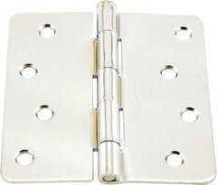 Hager - 4" Wide x 4" High 1/4 Radius Residential Hinge - Round Edge, Steel, Bright Chrome Finish - Benchmark Tooling