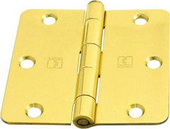 Hager - 3-1/2" Wide x 3-1/2" High 1/4 Radius Residential Hinge - Round Edge, Steel, Bright Brass Finish - Benchmark Tooling