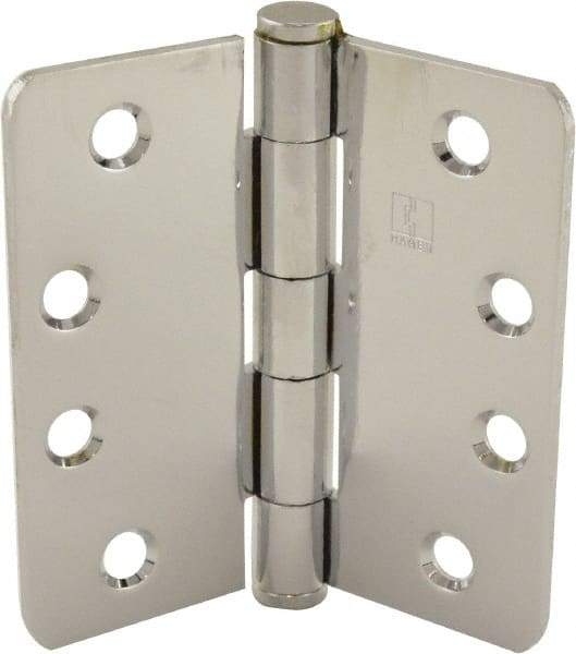 Hager - 4" Wide x 4" High 1/4 Radius Residential Hinge - Round Edge, Steel, Bright Chrome Finish - Benchmark Tooling