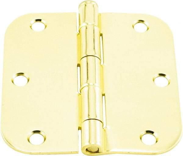 Hager - 3-1/2" Wide x 3-1/2" High 5/8 Radius Residential Hinge - Round Edge, Steel, Bright Brass Finish - Benchmark Tooling