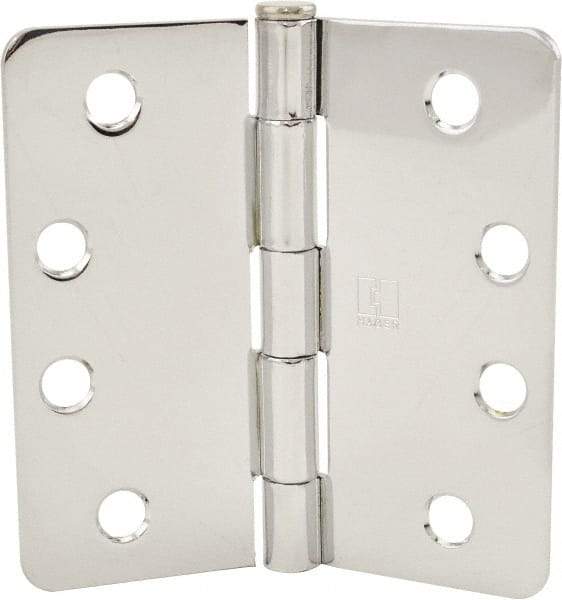 Hager - 4" Wide x 4" High 1/4 Radius Residential Hinge - Round Edge, Steel, Bright Chrome Finish - Benchmark Tooling