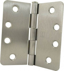 Hager - 4" Wide x 4" High 1/4 Radius Residential Hinge - Round Edge, Steel, Satin Chrome Finish - Benchmark Tooling