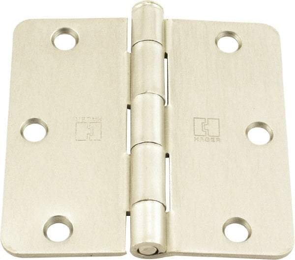 Hager - 3-1/2" Wide x 3-1/2" High 1/4 Radius Residential Hinge - Round Edge, Steel, Satin Nickel Finish - Benchmark Tooling