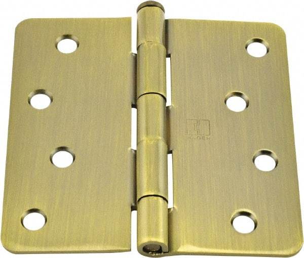 Hager - 4" Wide x 4" High 1/4 Radius Residential Hinge - Round Edge, Steel, Antique Brass Finish - Benchmark Tooling