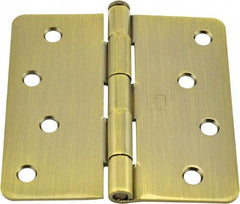 Hager - 4" Wide x 4" High 1/4 Radius Residential Hinge - Round Edge, Steel, Antique Brass Finish - Benchmark Tooling