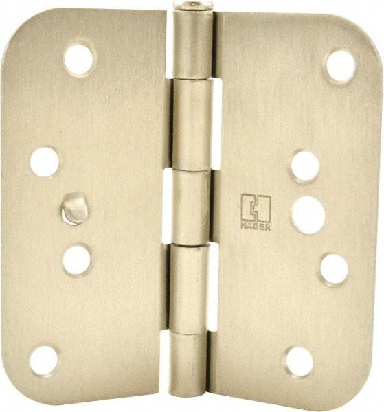 Hager - 4" Wide x 4" High 5/8 Radius Residential Hinge - Round Edge, Steel, Satin Nickel Finish - Benchmark Tooling