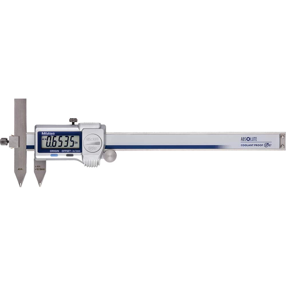 Mitutoyo - Electronic Calipers; Minimum Measurement (Decimal Inch): 0.4000 ; Maximum Measurement (Decimal Inch): 6 ; Maximum Measurement (mm): 150.00 ; Accuracy Plus/Minus (Decimal Inch): 0.0015 ; Resolution (Decimal Inch): 0.0005 ; Resolution (mm): 0.01 - Exact Industrial Supply