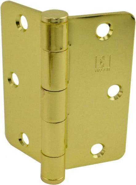 Hager - 3-1/2" Wide x 3-1/2" High Standard Weight Plain Bearing Residential Hinge - Round Edge, Steel, Bright Brass Finish - Benchmark Tooling