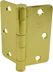 Hager - 3-1/2" Wide x 3-1/2" High Standard Weight Plain Bearing Residential Hinge - Round Edge, Steel, Bright Brass Finish - Benchmark Tooling