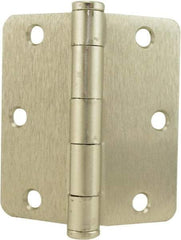 Hager - 3-1/2" Wide x 3-1/2" High Standard Weight Plain Bearing Residential Hinge - Round Edge, Steel, Satin Nickel Finish - Benchmark Tooling