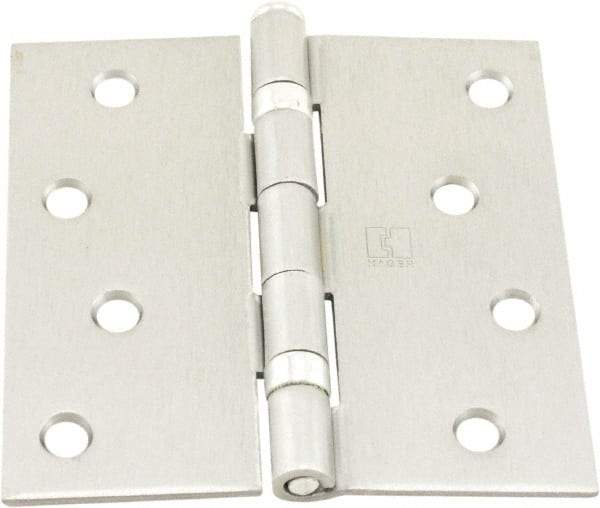 Hager - 4" Wide x 4" High Standard Weight Ball Bearing Residential Hinge - Square Edge, Steel, Satin Chrome Finish - Benchmark Tooling