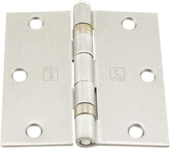 Hager - 3-1/2" Wide x 3-1/2" High Standard Weight Ball Bearing Residential Hinge - Square Edge, Steel, Satin Chrome Finish - Benchmark Tooling