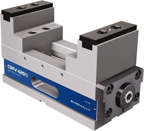 Samchully - 100mm Jaw Width, 195mm Max Jaw Opening, 100mm Throat Depth, Manual Precision Self Centering Vise - Steel, 11.22" OAL x 3-15/16" OAW x 6.2992" OAH - Benchmark Tooling