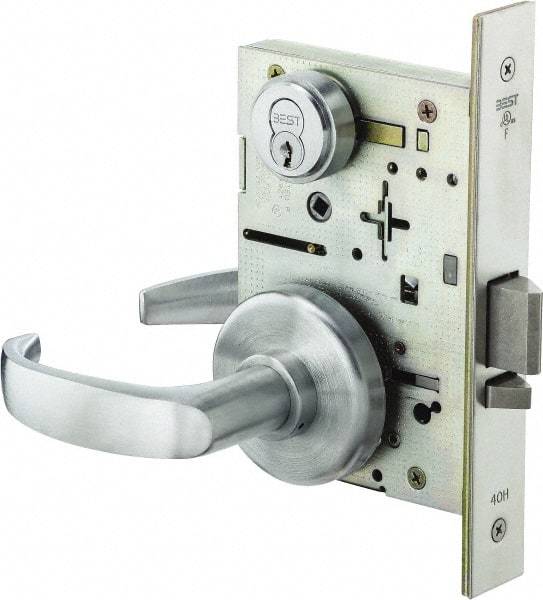 Stanley - Storeroom Lever Lockset for 1-3/8 to 1-3/4" Thick Doors - 2-3/8 to 2-3/4" Back Set, Brass, Satin Chrome Finish - Benchmark Tooling