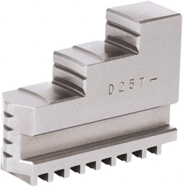 Samchully - 5" Max Chuck Diam Compatibility, Steel Square Serrated Hard Lathe Top Jaws - 2 Steps, 16mm Wide x 50mm Long x 34.5mm High - Benchmark Tooling