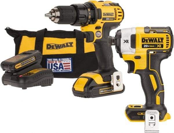 DeWALT - 20 Volt 1/2" Chuck Pistol Grip Handle Cordless Drill - 0-600 & 0-2000 RPM, Keyless Chuck, Reversible, 2 Lithium-Ion Batteries Included - Benchmark Tooling