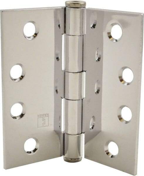 Hager - 4" Long x 4" Wide x 0.062" Thick, Steel Full Mortise Hinge - Bright Chrome Finish, 5 Knuckles - Benchmark Tooling