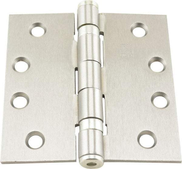 Hager - 4" Long x 4" Wide x 0.062" Thick, Steel Full Mortise Ball Bearing Hinge - Satin Chrome Finish, 5 Knuckles - Benchmark Tooling