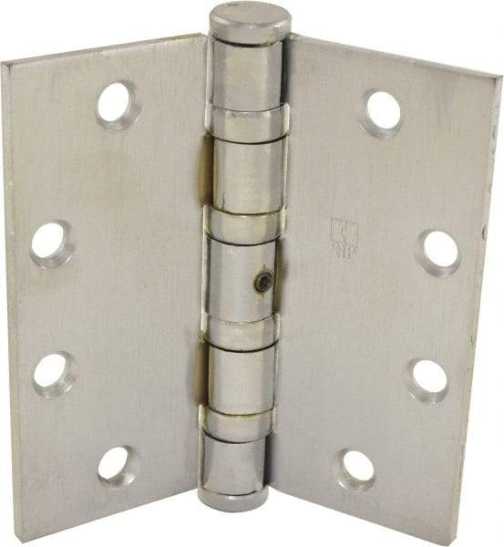 Hager - 4-1/2" Long x 4-1/2" Wide x 0.062" Thick, Steel Full Mortise Ball Bearing Hinge - Satin Chrome Finish, 5 Knuckles - Benchmark Tooling