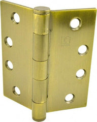 Hager - 4" Long x 4" Wide x 0.062" Thick, Steel Full Mortise Hinge - Antique Brass Finish, 5 Knuckles - Benchmark Tooling