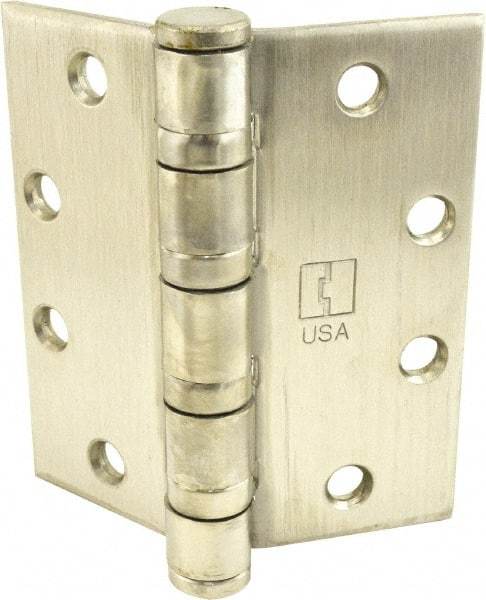 Hager - 4-1/2" Long x 4-1/2" Wide x 0.062" Thick, Stainless Steel Full Mortise Ball Bearing Hinge - Satin Stainless Steel Finish, 5 Knuckles - Benchmark Tooling