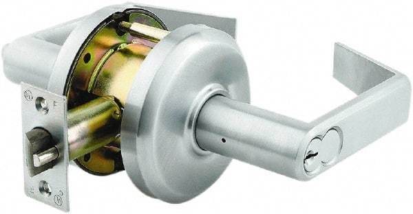 Stanley - Grade 2 Classroom Lever Lockset - 2-3/4" Back Set, Zinc, Satin Chrome Finish - Benchmark Tooling