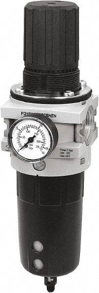 Parker - 1" NPT Port Heavy-Duty 1 Piece Filter/Regulator FRL Unit - Polypropylene Bowl, 465 SCFM, 254 Max psi, 13-1/2" High, Automatic Drain - Benchmark Tooling