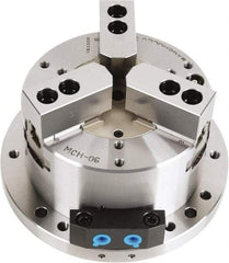 Samchully - 3 Jaw, 300mm Chuck Diam, Plain Back Mount, 0mm Through Hole Diam, Self-Contained Hydraulic Power Lathe Chuck - 1.5mm x 60° Serrated Jaw Interface, Steel Body - Benchmark Tooling