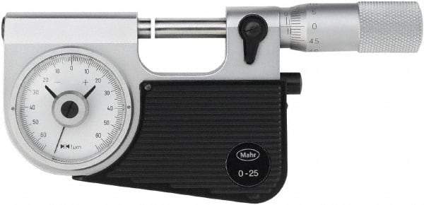 Mahr - 25 to 50mm Range, 0.001mm Graduation, Mechanical Indicating Micrometer - Accurate to 0.001mm, Carbide Measuring Face - Benchmark Tooling