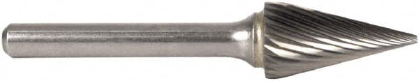 M.A. Ford - 1/8" Cut Diam, 1/8" Shank Diam, Cone Head Single Cut Burr - Carbide, Flat End, 3/16" LOC, 1-1/2" OAL - Benchmark Tooling