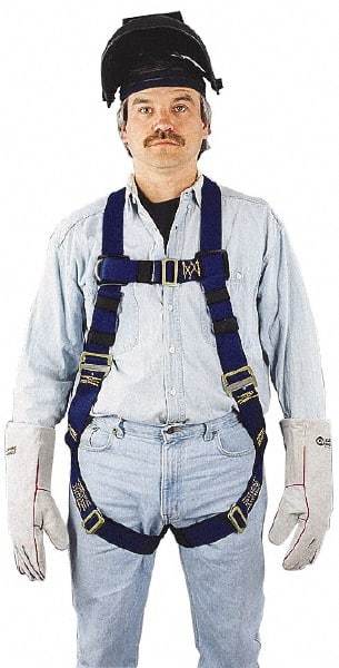 Miller - 400 Lb Capacity, Size Universal, Full Body Welders Safety Harness - Nomex, Mating Leg Strap, Mating Chest Strap, Blue - Benchmark Tooling