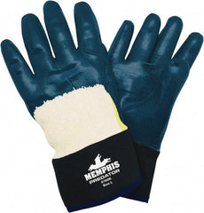 MCR Safety - Size L (9), 10-1/2" Long, Supported, Nitrile Chemical Resistant Gloves - Smooth Finish, KEVLAR Lined, Safety Cuff, Blue - Benchmark Tooling