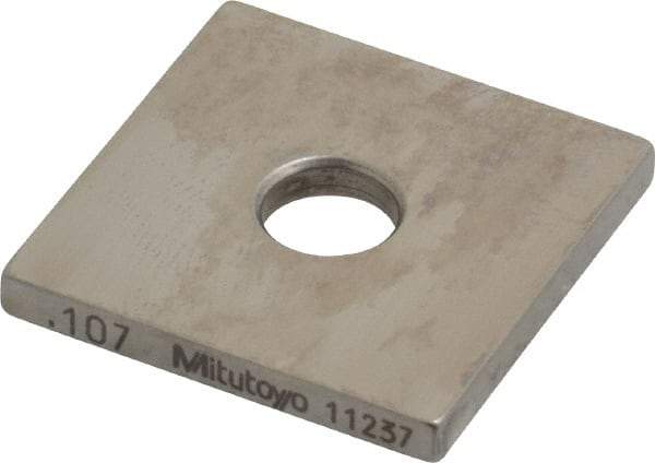 Mitutoyo - 0.107" Square Steel Gage Block - Accuracy Grade 0, Includes Certificate of Inspection - Benchmark Tooling