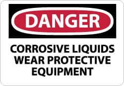 NMC - "Danger - Corrosive Liquids - Wear Protective Equipment", 10" Long x 14" Wide, Rigid Plastic Safety Sign - Rectangle, 0.05" Thick, Use for Accident Prevention - Benchmark Tooling